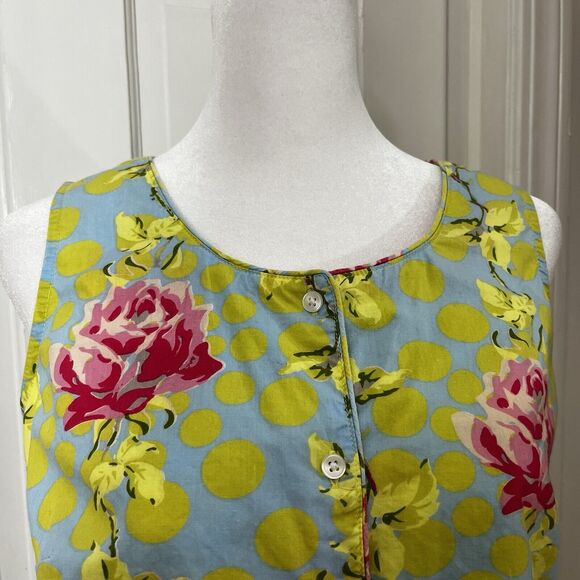 PINE CONE HILL Sleeveless 100% Cotton Pajama Top Womens Size M Button Up Roses - Picture 3 of 5